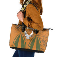 Cyprus Leather Tote Bag with Orange Green Grunge Design and Peace Dove Emblem - Wonder Print Shop