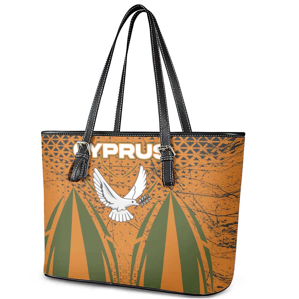 Cyprus Leather Tote Bag with Orange Green Grunge Design and Peace Dove Emblem - Wonder Print Shop