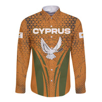 Cyprus Long Sleeve Button Shirt with Orange Green Grunge Design and Peace Dove Emblem - Wonder Print Shop