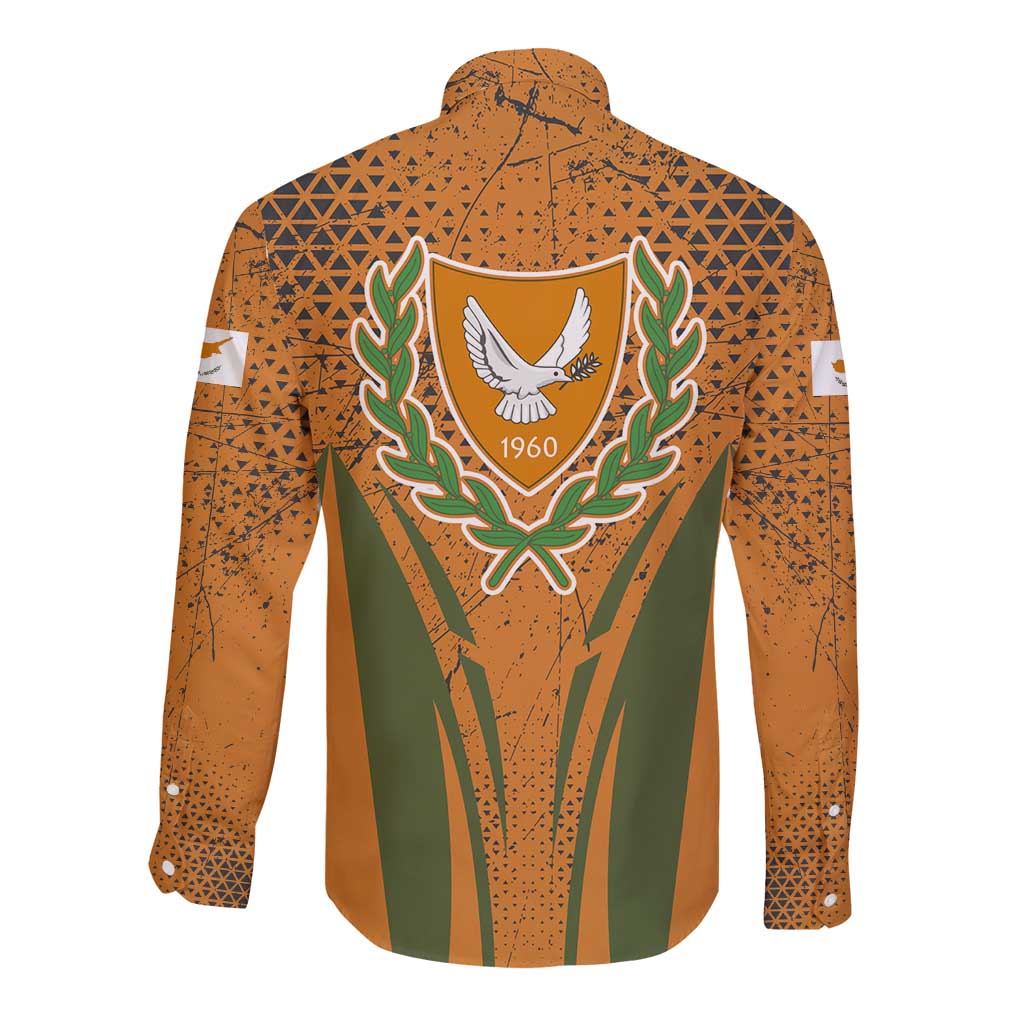 Cyprus Long Sleeve Button Shirt with Orange Green Grunge Design and Peace Dove Emblem - Wonder Print Shop