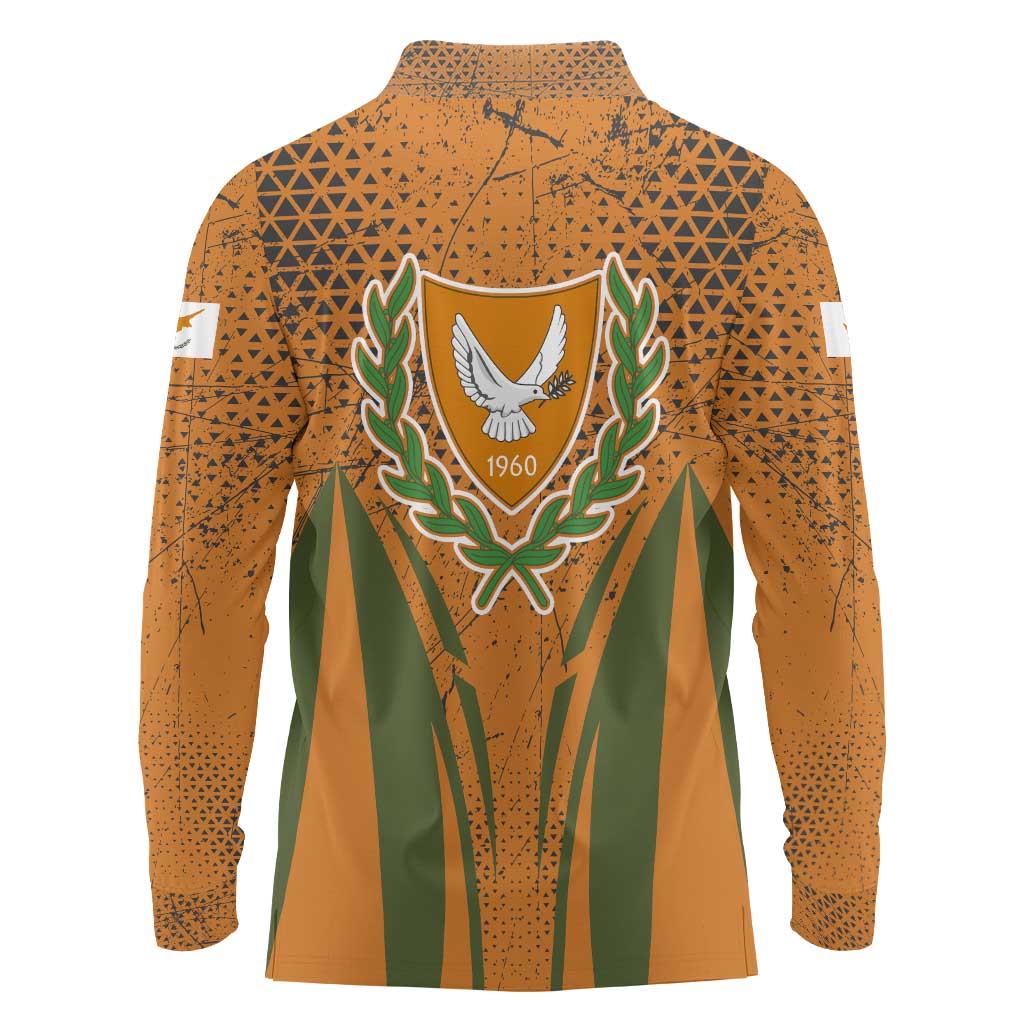 Cyprus Long Sleeve Polo Shirt with Orange Green Grunge Design and Peace Dove Emblem - Wonder Print Shop