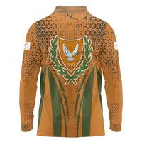 Cyprus Long Sleeve Polo Shirt with Orange Green Grunge Design and Peace Dove Emblem - Wonder Print Shop