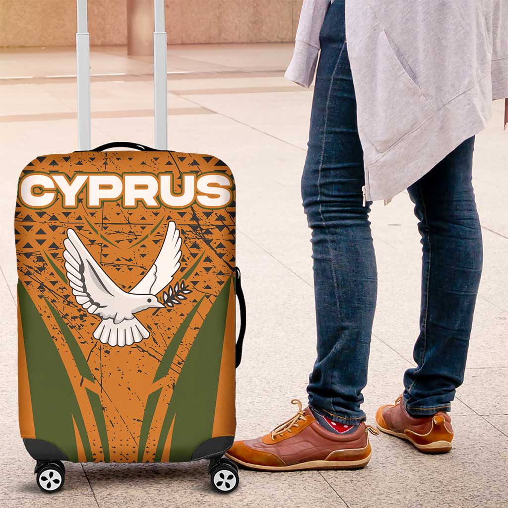 Cyprus Luggage Cover with Orange Green Grunge Design and Peace Dove Emblem - Wonder Print Shop