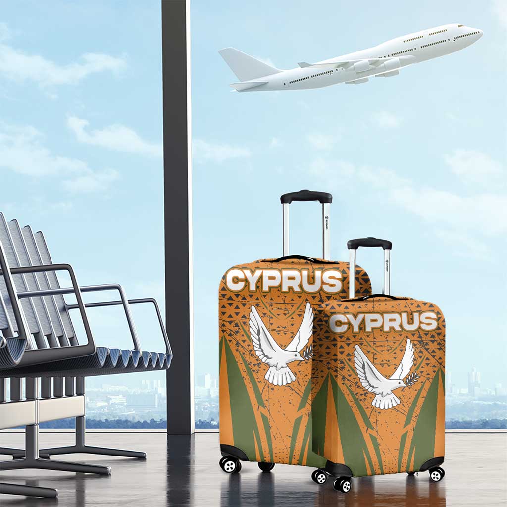 Cyprus Luggage Cover with Orange Green Grunge Design and Peace Dove Emblem - Wonder Print Shop