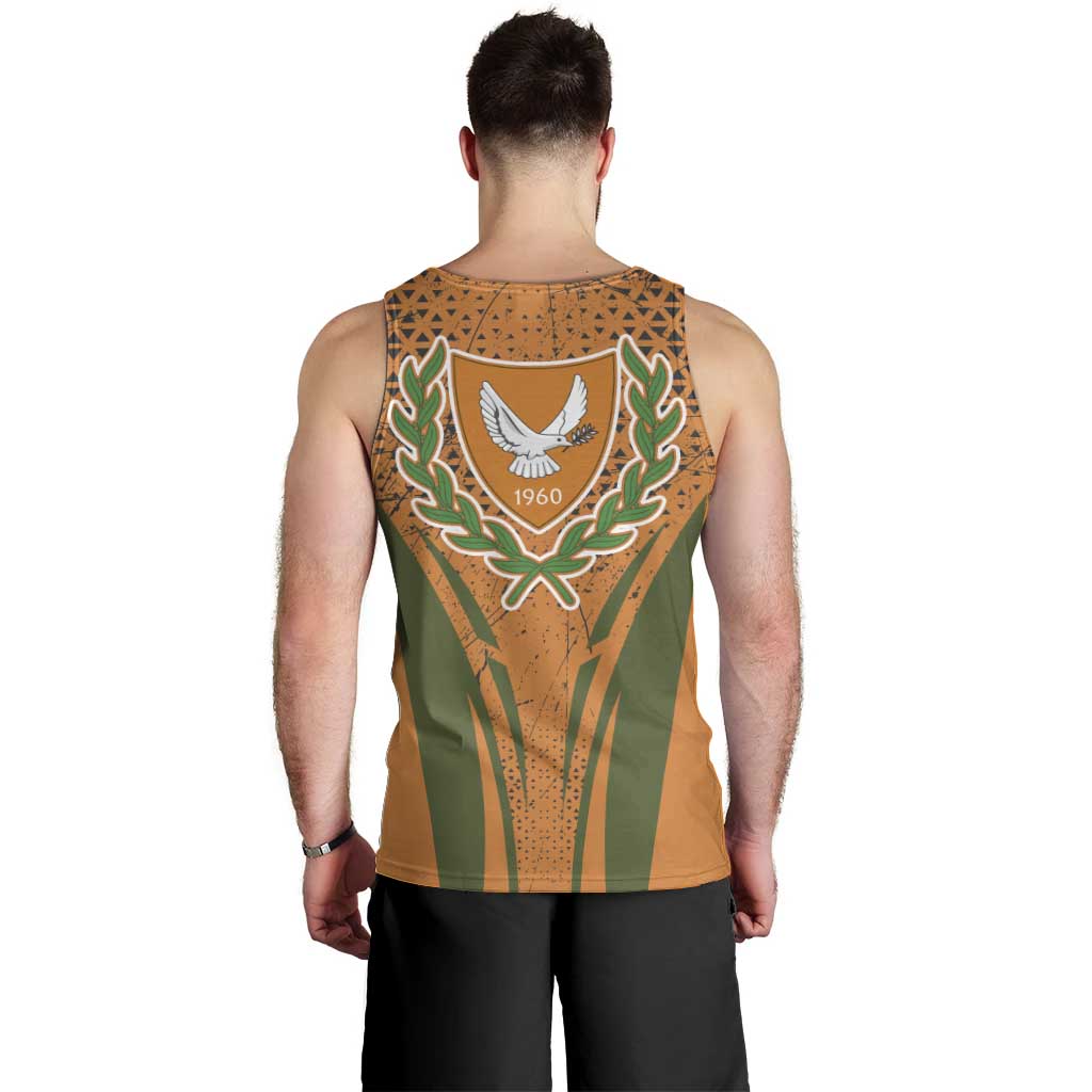Cyprus Men Tank Top with Orange Green Grunge Design and Peace Dove Emblem - Wonder Print Shop