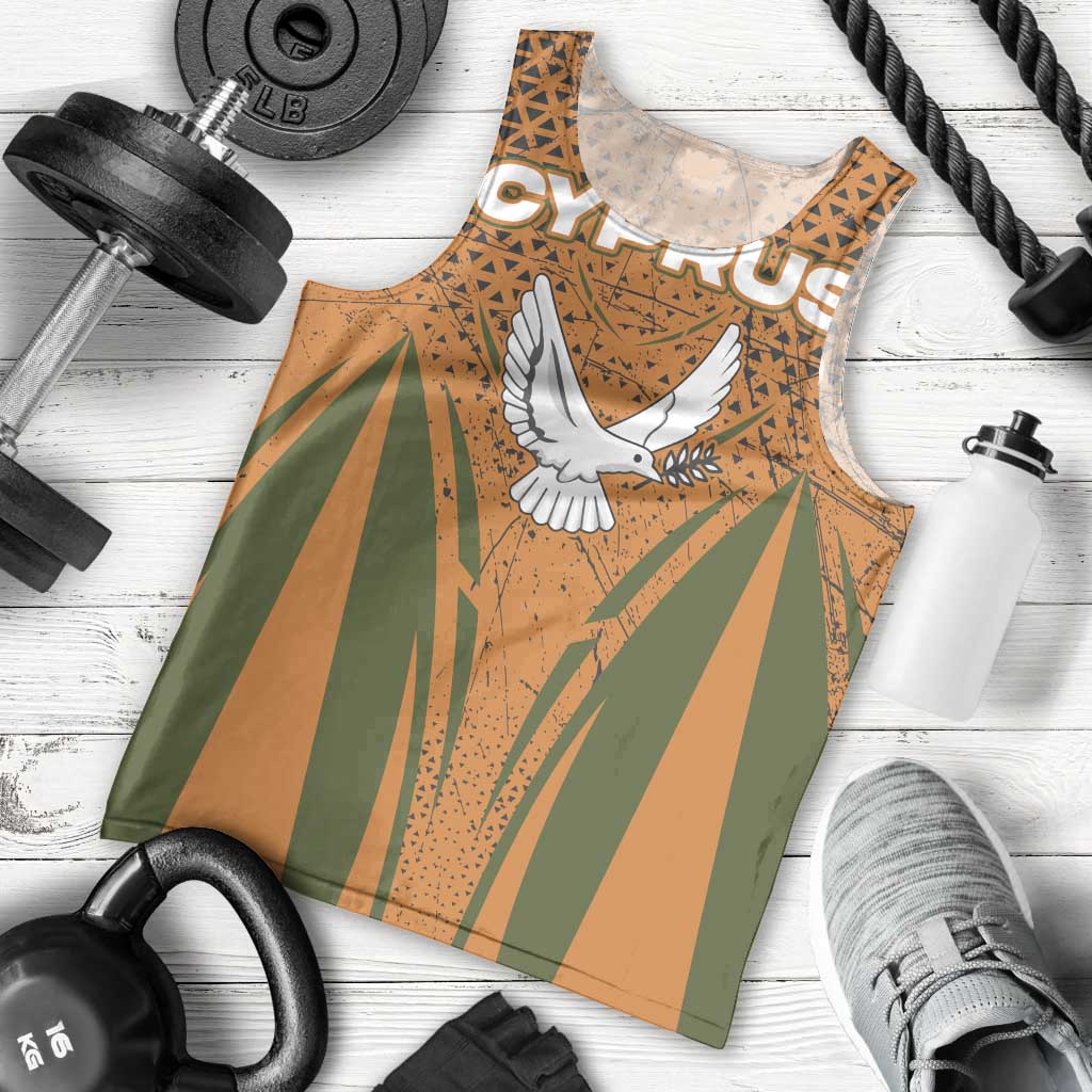 Cyprus Men Tank Top with Orange Green Grunge Design and Peace Dove Emblem - Wonder Print Shop