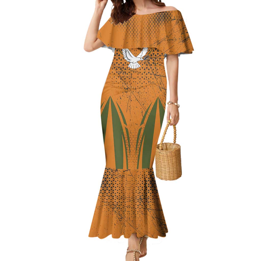 Cyprus Mermaid Dress with Orange Green Grunge Design and Peace Dove Emblem - Wonder Print Shop