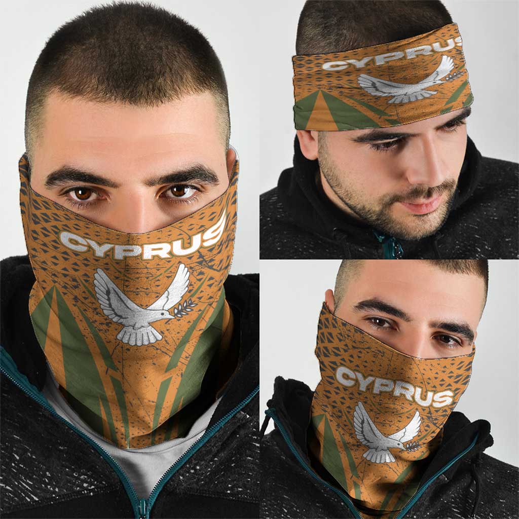 Cyprus Neck Gaiter with Orange Green Grunge Design and Peace Dove Emblem TS04