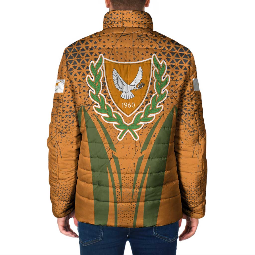 Cyprus Padded Jacket with Orange Green Grunge Design and Peace Dove Emblem - Wonder Print Shop
