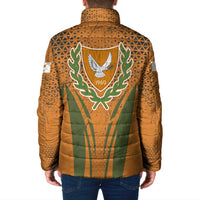Cyprus Padded Jacket with Orange Green Grunge Design and Peace Dove Emblem - Wonder Print Shop