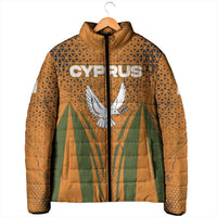 Cyprus Padded Jacket with Orange Green Grunge Design and Peace Dove Emblem - Wonder Print Shop