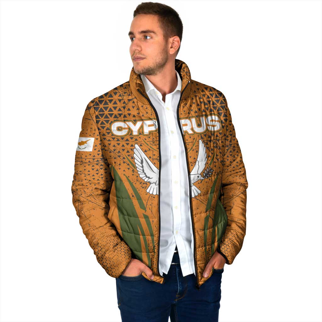 Cyprus Padded Jacket with Orange Green Grunge Design and Peace Dove Emblem - Wonder Print Shop