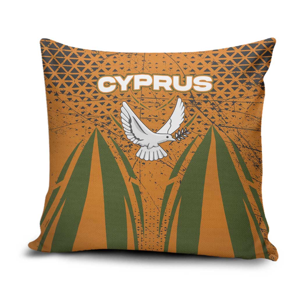 Cyprus Pillow Cover with Orange Green Grunge Design and Peace Dove Emblem - Wonder Print Shop