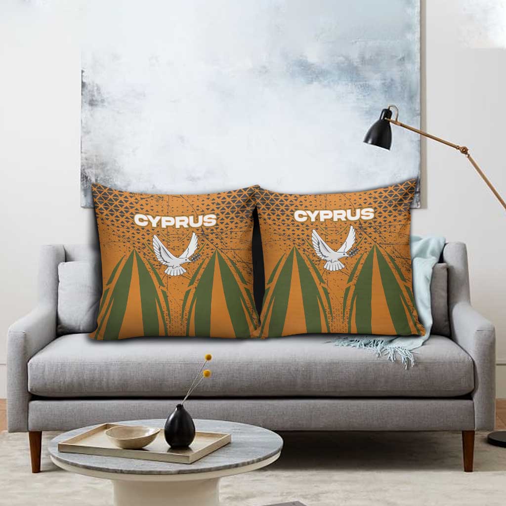 Cyprus Pillow Cover with Orange Green Grunge Design and Peace Dove Emblem - Wonder Print Shop