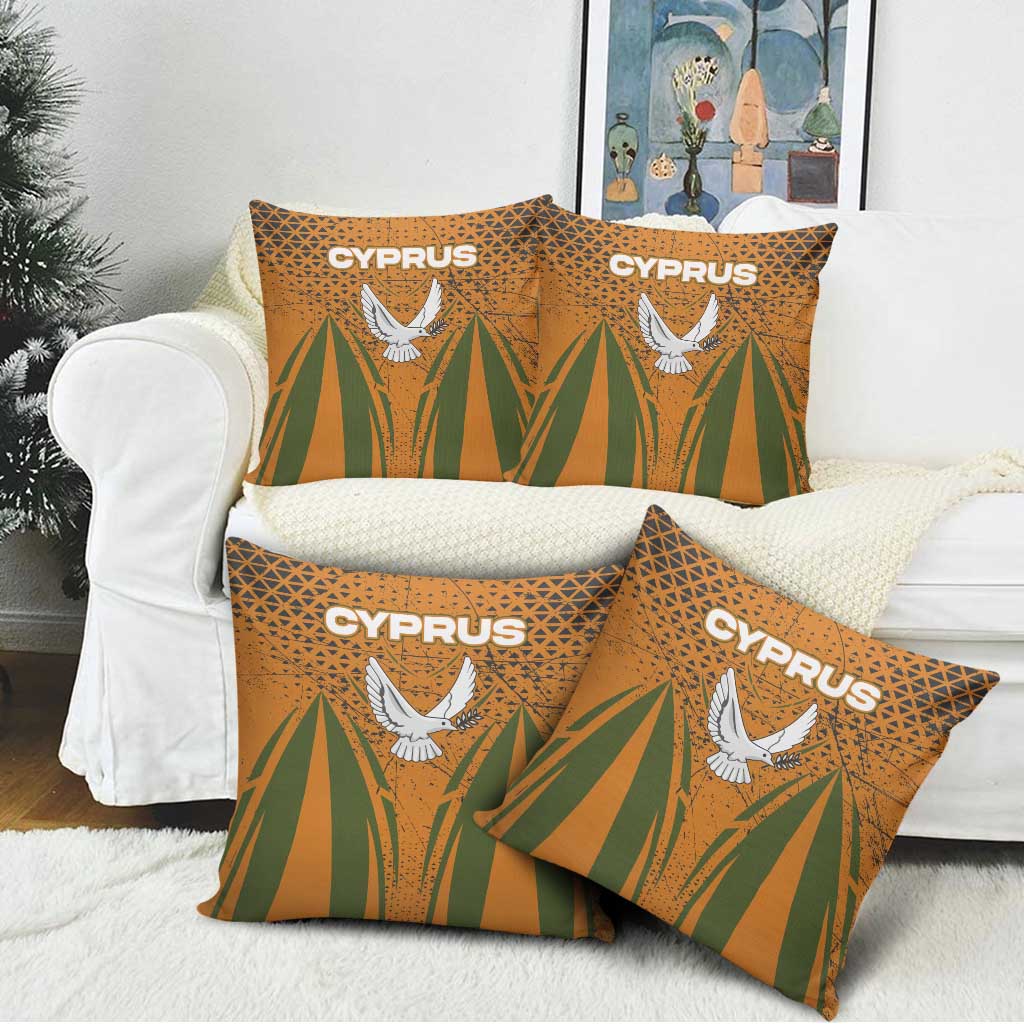 Cyprus Pillow Cover with Orange Green Grunge Design and Peace Dove Emblem - Wonder Print Shop