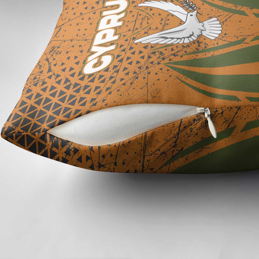 Cyprus Pillow Cover with Orange Green Grunge Design and Peace Dove Emblem - Wonder Print Shop