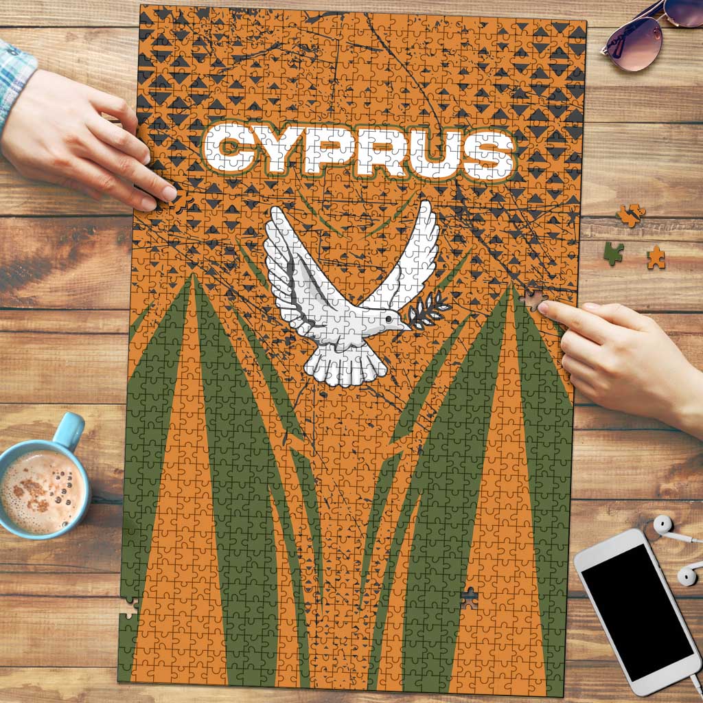 Cyprus Puzzle with Orange Green Grunge Design and Peace Dove Emblem - Wonder Print Shop