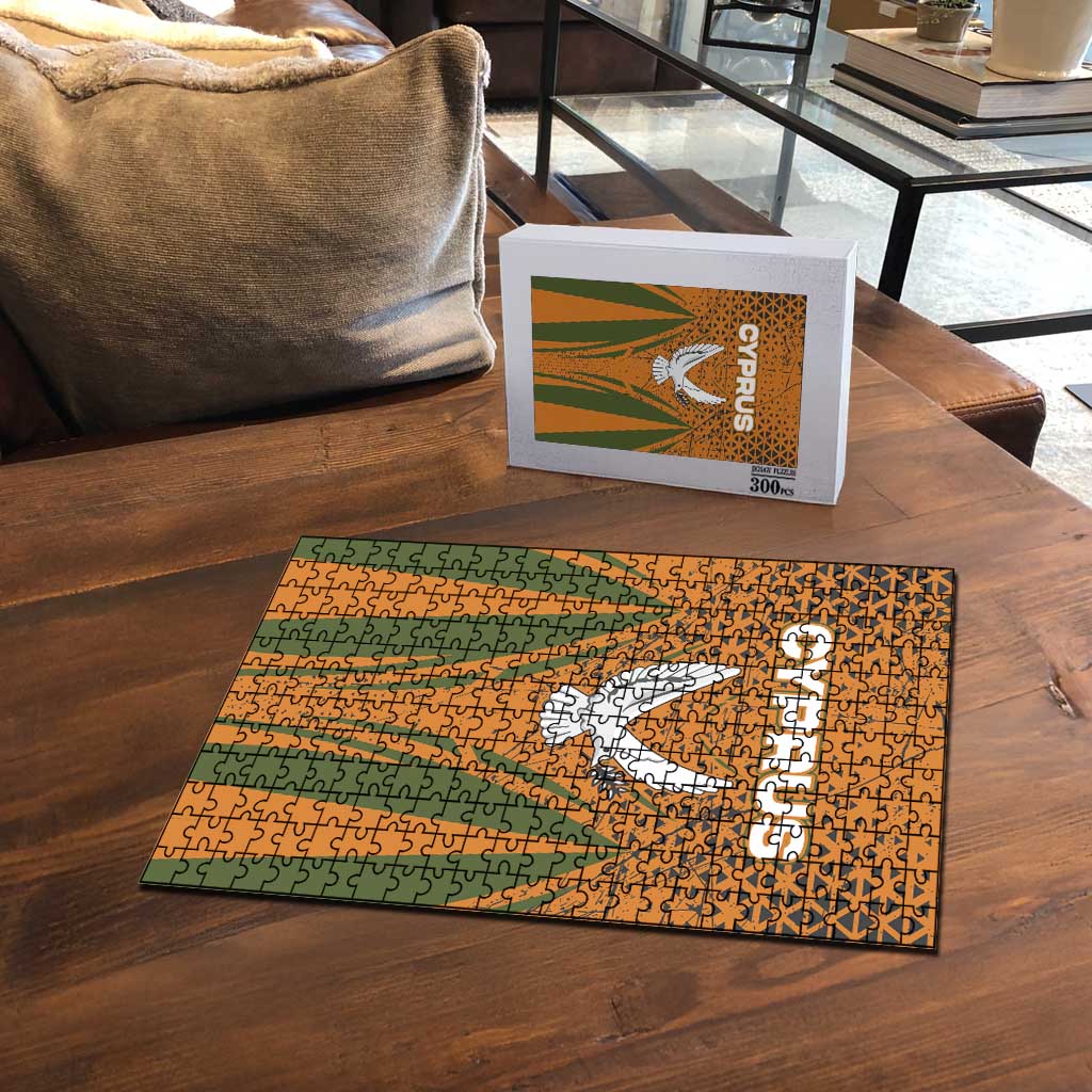 Cyprus Puzzle with Orange Green Grunge Design and Peace Dove Emblem - Wonder Print Shop