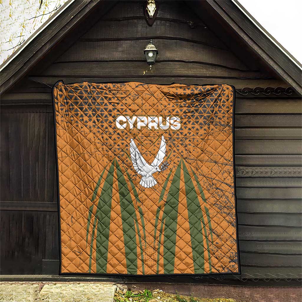 Cyprus Quilt with Orange Green Grunge Design and Peace Dove Emblem - Wonder Print Shop