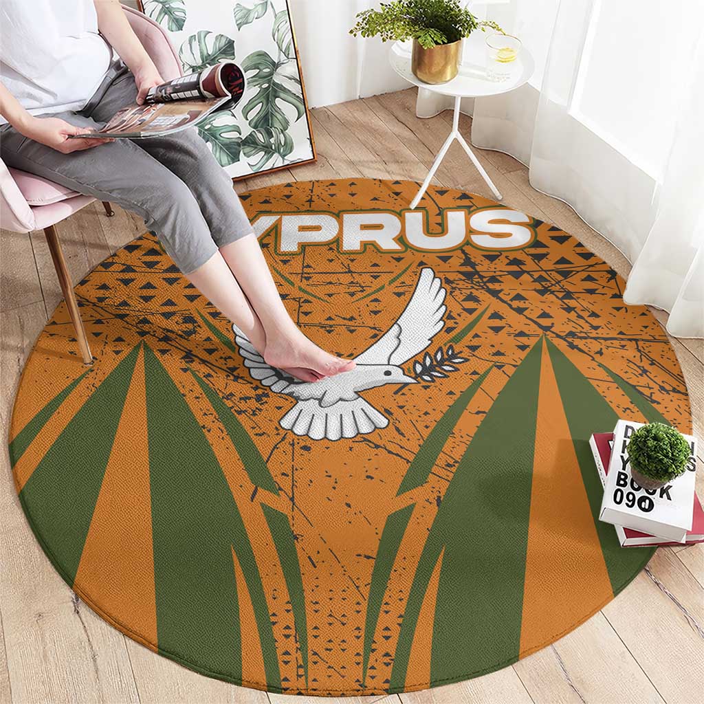 Cyprus Round Carpet with Orange Green Grunge Design and Peace Dove Emblem - Wonder Print Shop