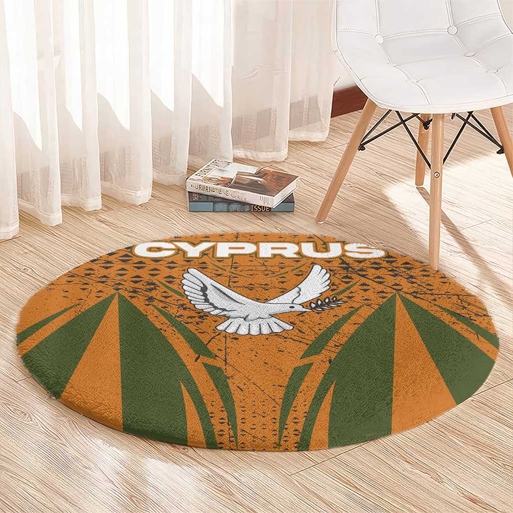 Cyprus Round Carpet with Orange Green Grunge Design and Peace Dove Emblem - Wonder Print Shop