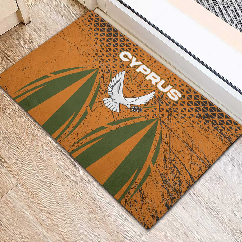 Cyprus Rubber Doormat with Orange Green Grunge Design and Peace Dove Emblem - Wonder Print Shop