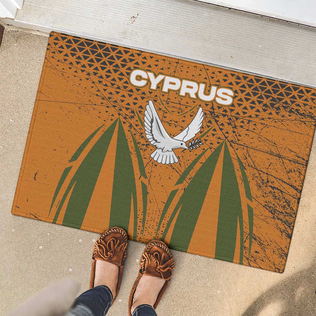 Cyprus Rubber Doormat with Orange Green Grunge Design and Peace Dove Emblem - Wonder Print Shop