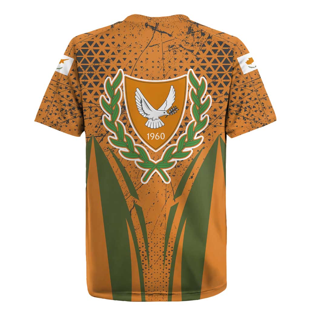 Cyprus Rugby Jersey with Orange Green Grunge Design and Peace Dove Emblem - Wonder Print Shop