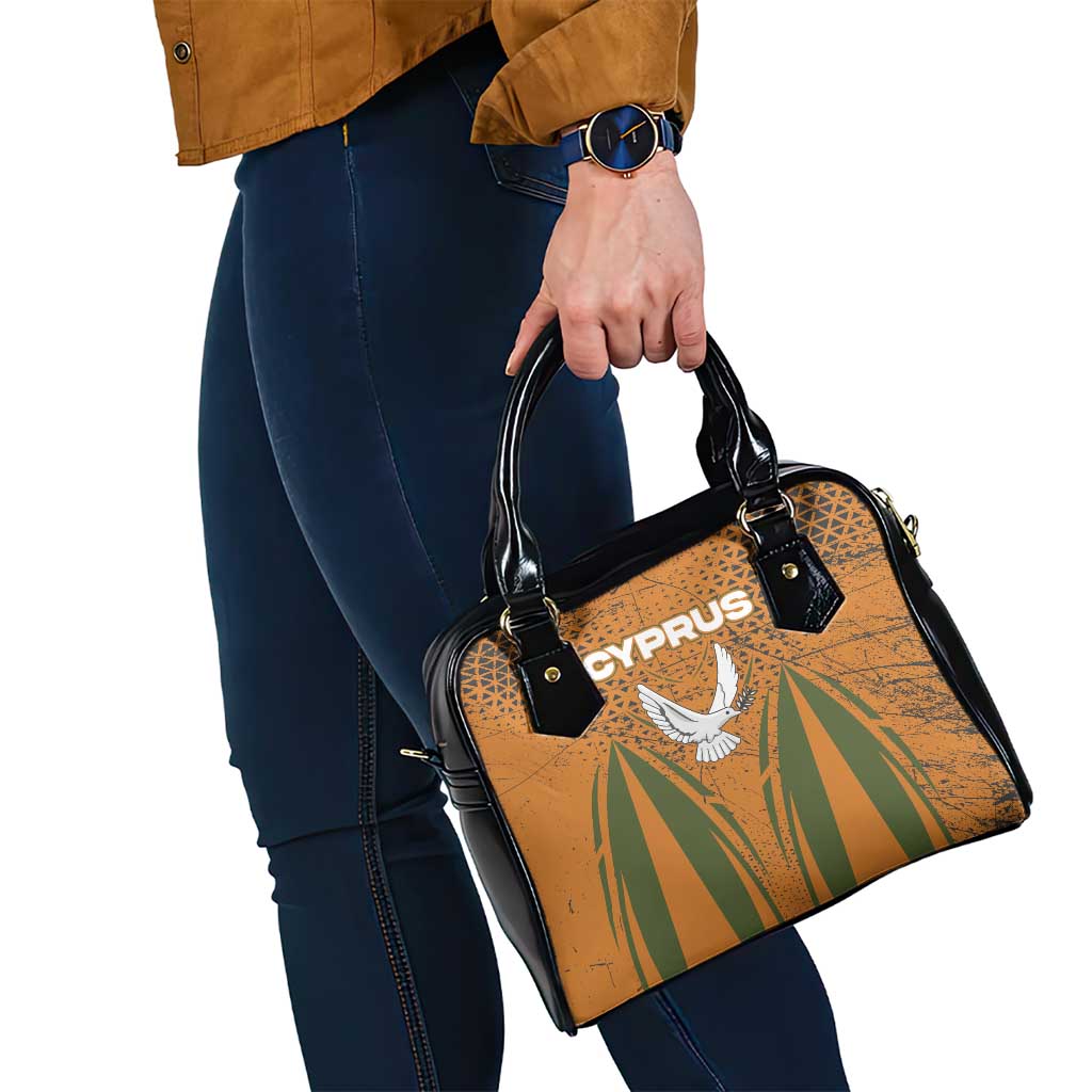 Cyprus Shoulder Handbag with Orange Green Grunge Design and Peace Dove Emblem - Wonder Print Shop
