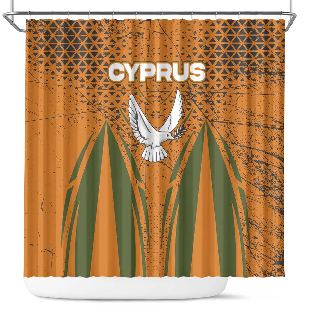 Cyprus Shower Curtain with Orange Green Grunge Design and Peace Dove Emblem - Wonder Print Shop