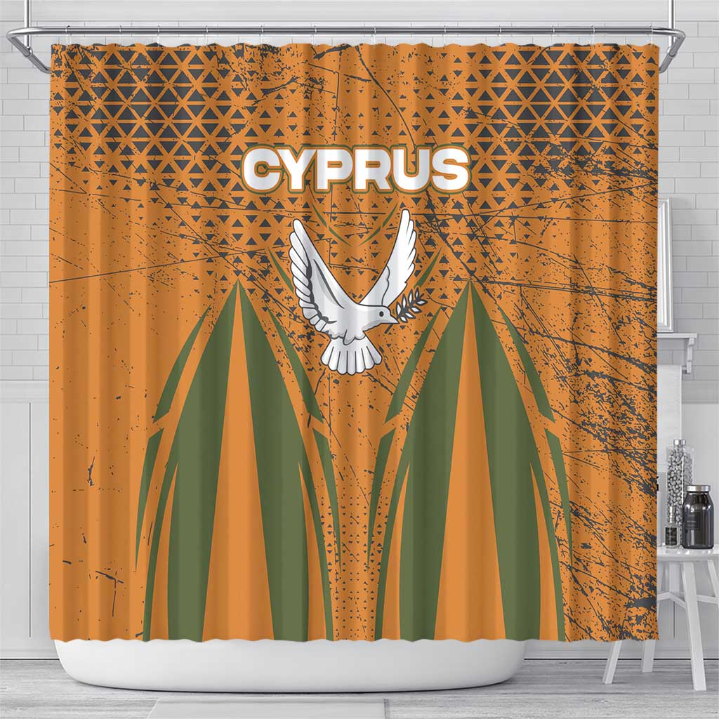 Cyprus Shower Curtain with Orange Green Grunge Design and Peace Dove Emblem - Wonder Print Shop