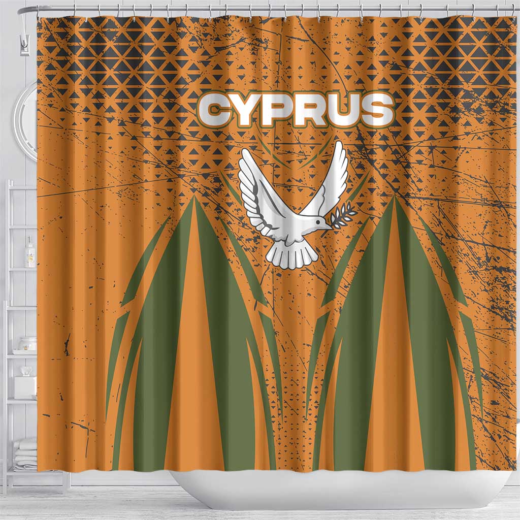 Cyprus Shower Curtain with Orange Green Grunge Design and Peace Dove Emblem - Wonder Print Shop