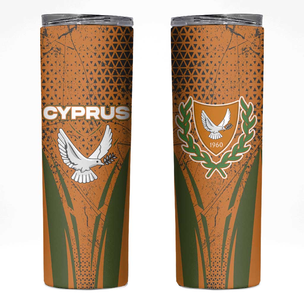 Cyprus Skinny Tumbler with Orange Green Grunge Design and Peace Dove Emblem - Wonder Print Shop