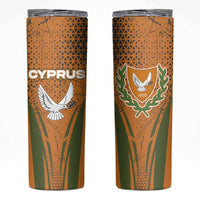 Cyprus Skinny Tumbler with Orange Green Grunge Design and Peace Dove Emblem - Wonder Print Shop
