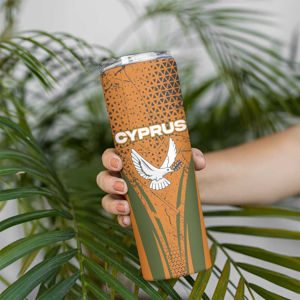 Cyprus Skinny Tumbler with Orange Green Grunge Design and Peace Dove Emblem - Wonder Print Shop