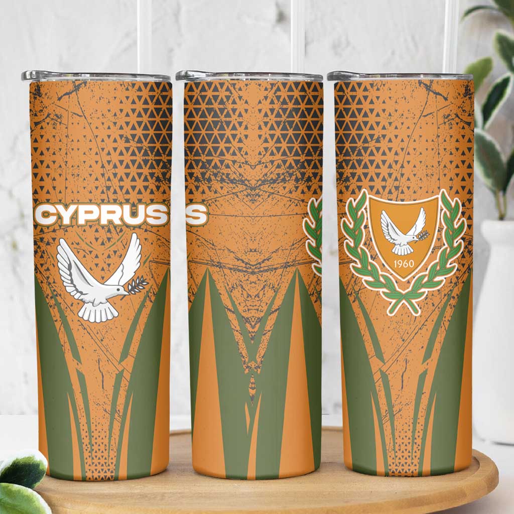 Cyprus Skinny Tumbler with Orange Green Grunge Design and Peace Dove Emblem - Wonder Print Shop