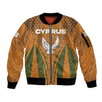 Cyprus Sleeve Zip Bomber Jacket with Orange Green Grunge Design and Peace Dove Emblem - Wonder Print Shop
