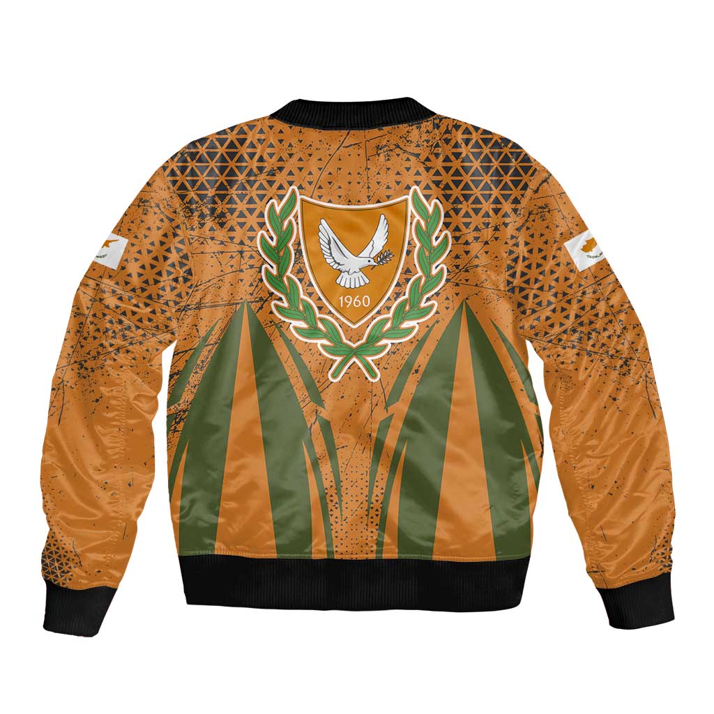 Cyprus Sleeve Zip Bomber Jacket with Orange Green Grunge Design and Peace Dove Emblem - Wonder Print Shop