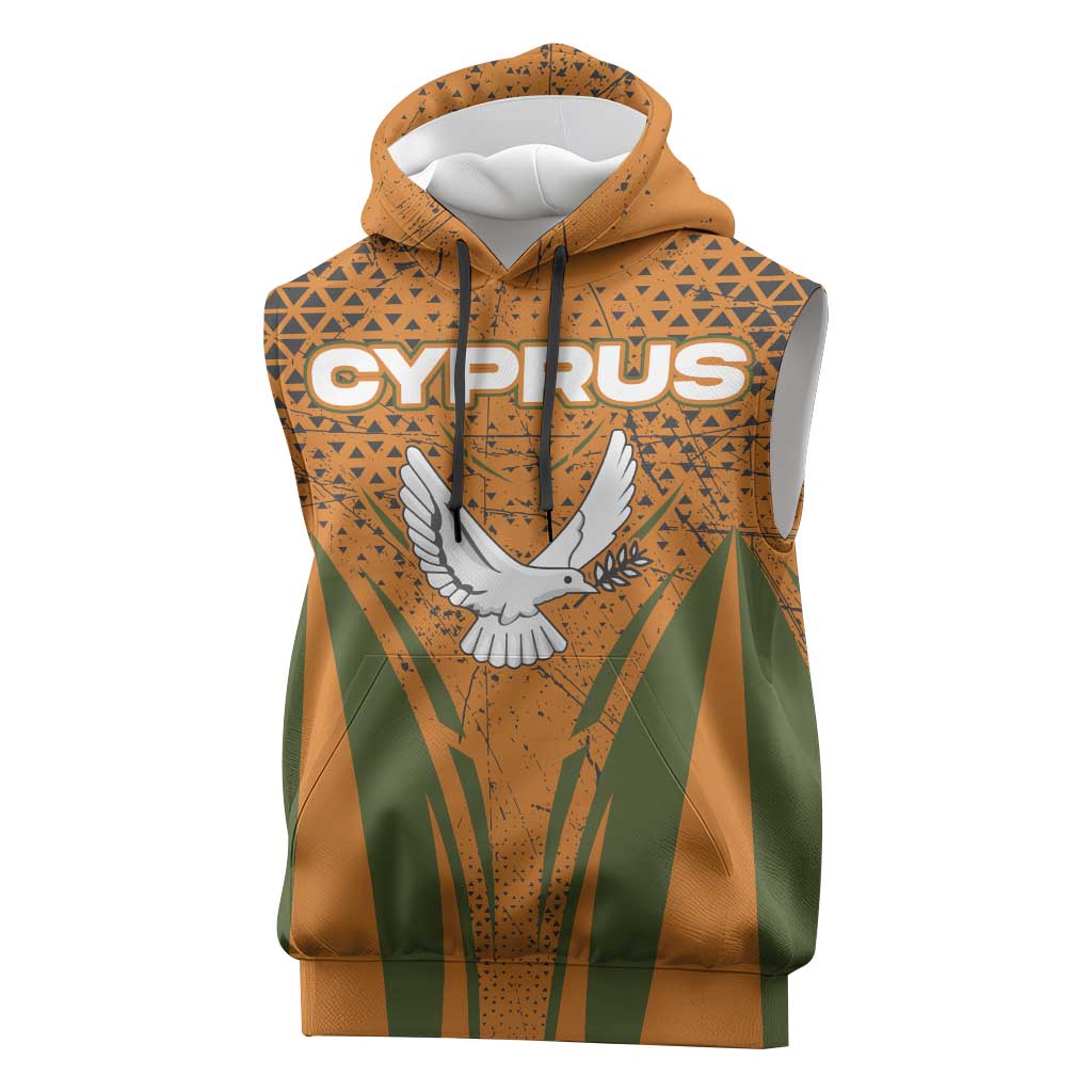 Cyprus Sleeveless Hoodie with Orange Green Grunge Design and Peace Dove Emblem - Wonder Print Shop