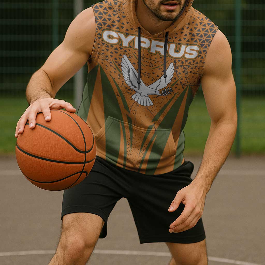 Cyprus Sleeveless Hoodie with Orange Green Grunge Design and Peace Dove Emblem - Wonder Print Shop