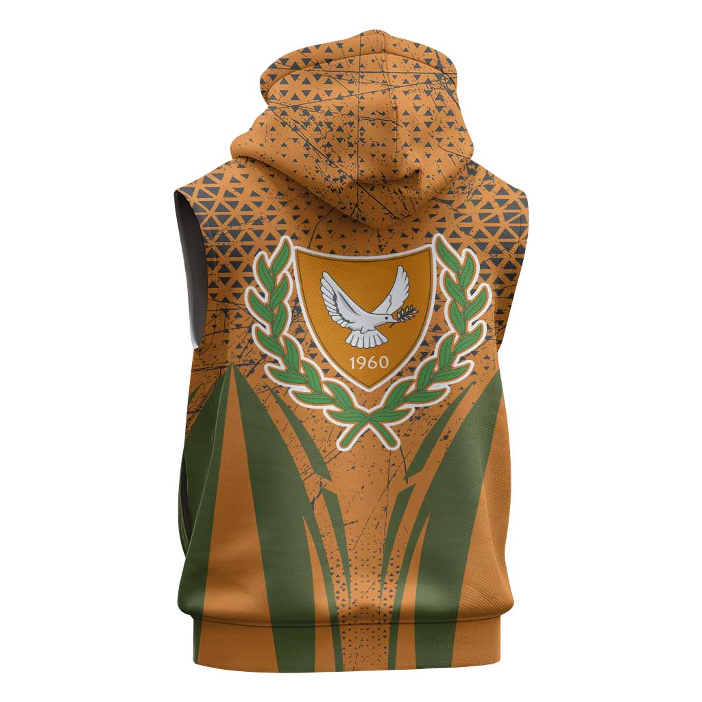 Cyprus Sleeveless Zip Hoodie with Orange Green Grunge Design and Peace Dove Emblem - Wonder Print Shop