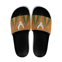 Cyprus Slide Sandals with Orange Green Grunge Design and Peace Dove Emblem - Wonder Print Shop