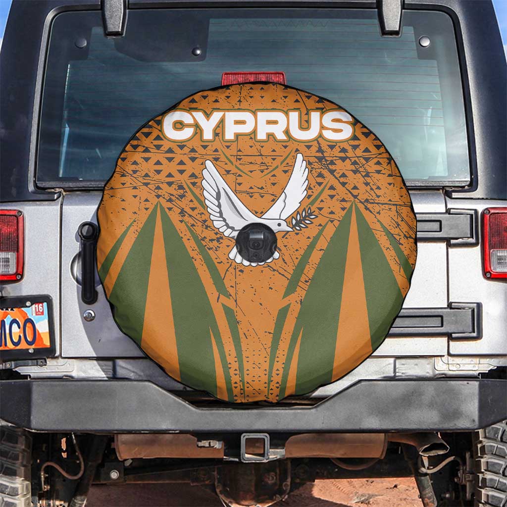 Cyprus Spare Tire Cover with Orange Green Grunge Design and Peace Dove Emblem - Wonder Print Shop
