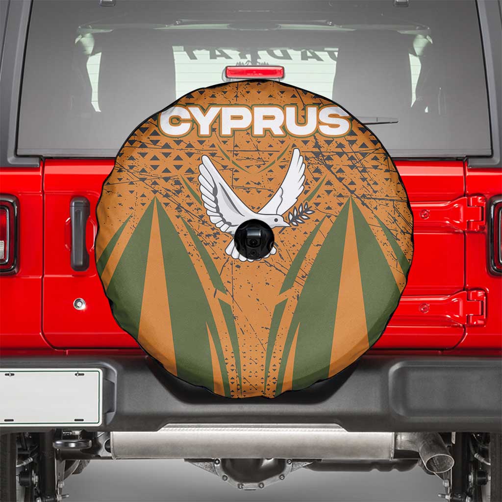 Cyprus Spare Tire Cover with Orange Green Grunge Design and Peace Dove Emblem - Wonder Print Shop