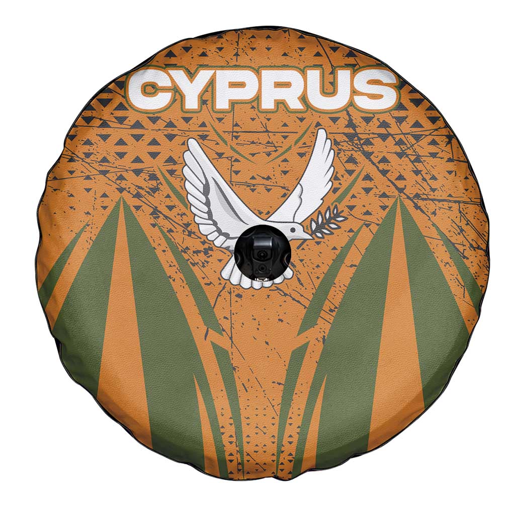 Cyprus Spare Tire Cover with Orange Green Grunge Design and Peace Dove Emblem - Wonder Print Shop