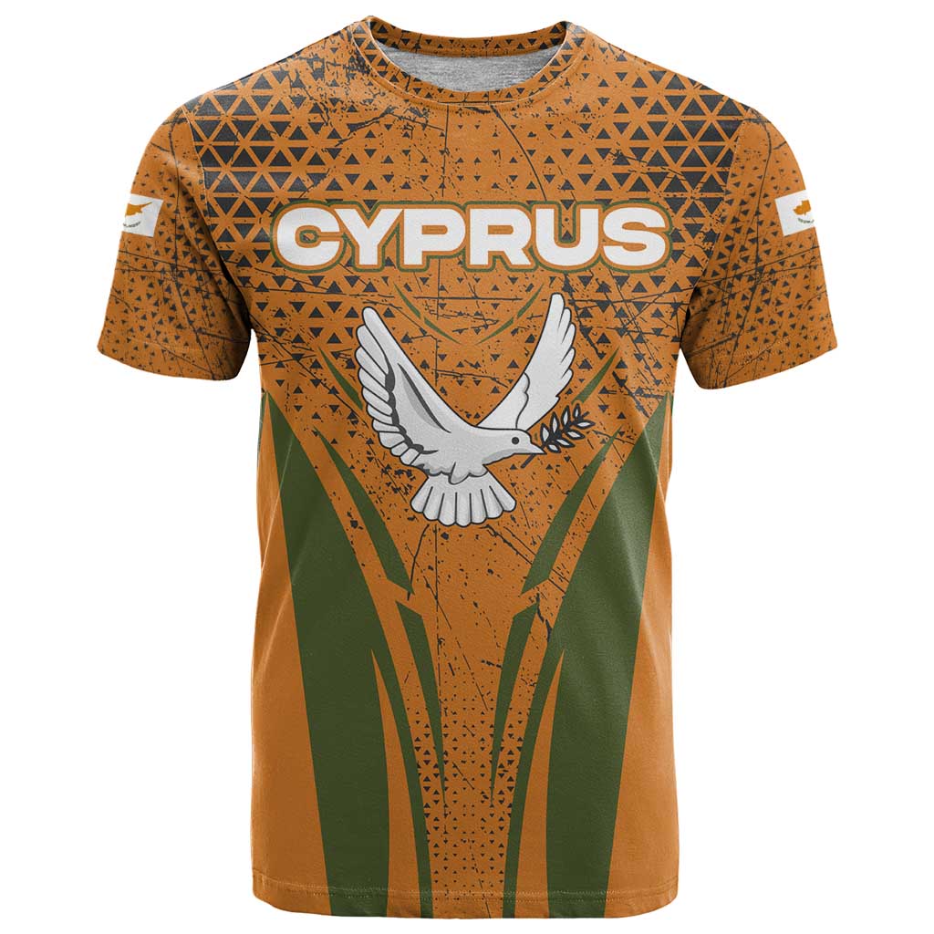 Cyprus T Shirt with Orange Green Grunge Design and Peace Dove Emblem - Wonder Print Shop