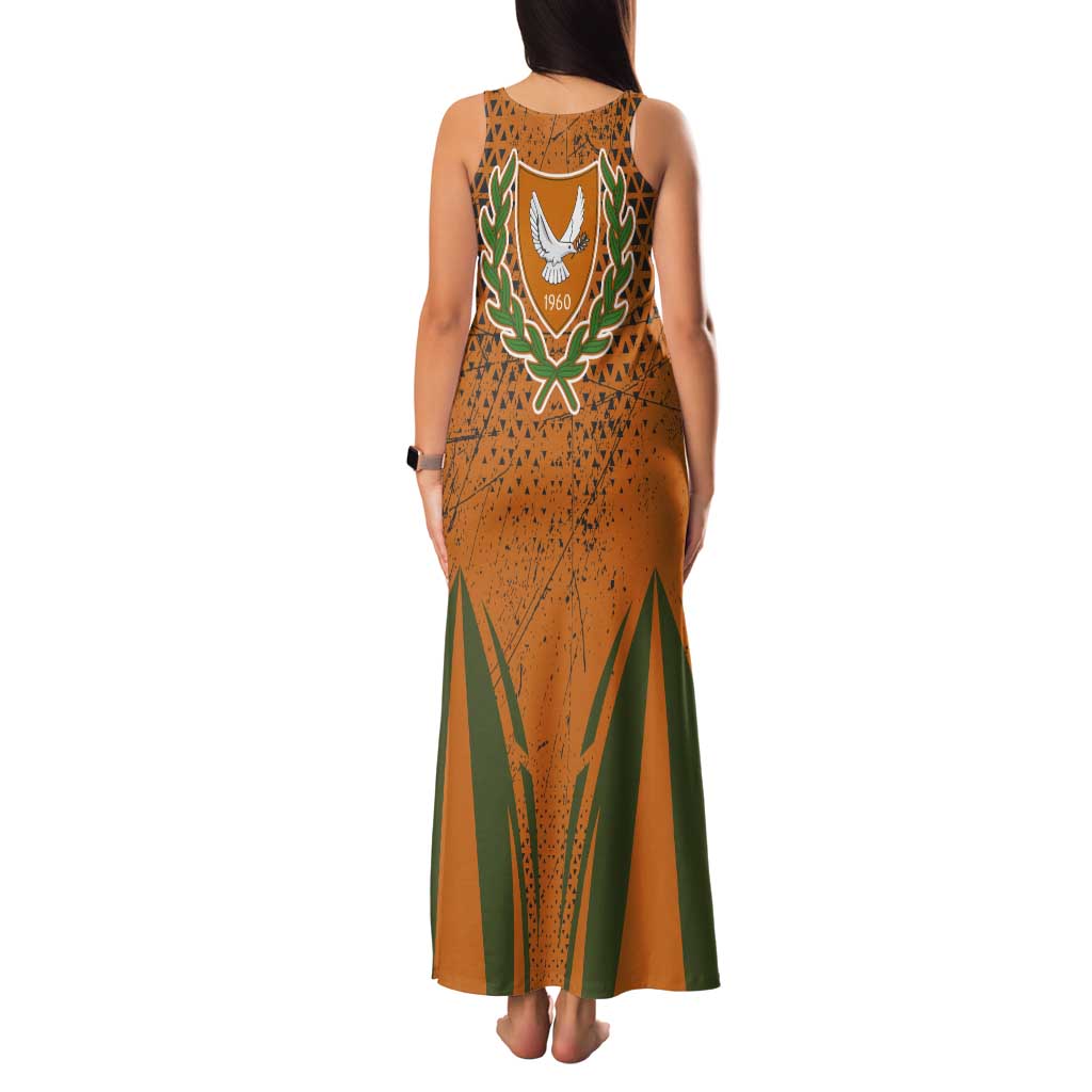 Cyprus Tank Maxi Dress with Orange Green Grunge Design and Peace Dove Emblem - Wonder Print Shop