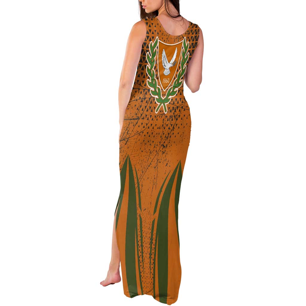 Cyprus Tank Maxi Dress with Orange Green Grunge Design and Peace Dove Emblem - Wonder Print Shop