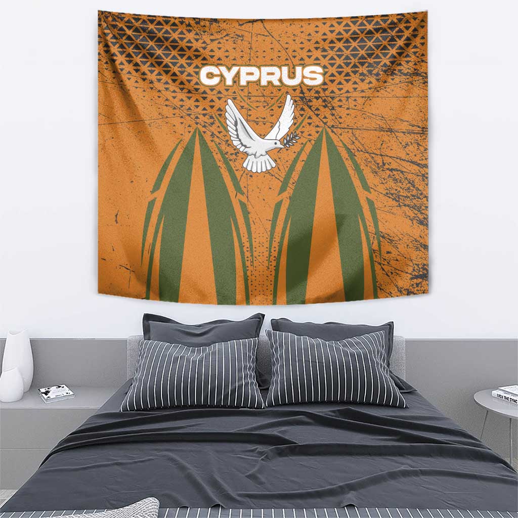 Cyprus Tapestry with Orange Green Grunge Design and Peace Dove Emblem - Wonder Print Shop