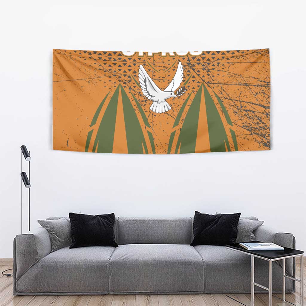 Cyprus Tapestry with Orange Green Grunge Design and Peace Dove Emblem - Wonder Print Shop
